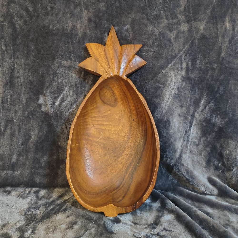 Artisan Pineapple-Shaped Wooden Serving Bowl Vintage MCM Monkey Pod Wood